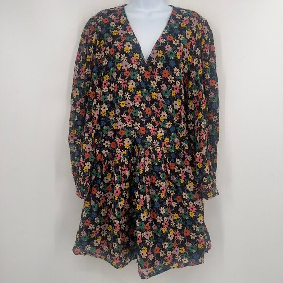 ASOS DESIGN Curve Plus Long Sleeve Black Floral Lined Mini Dress - Size 14 - Picture 1 of 9